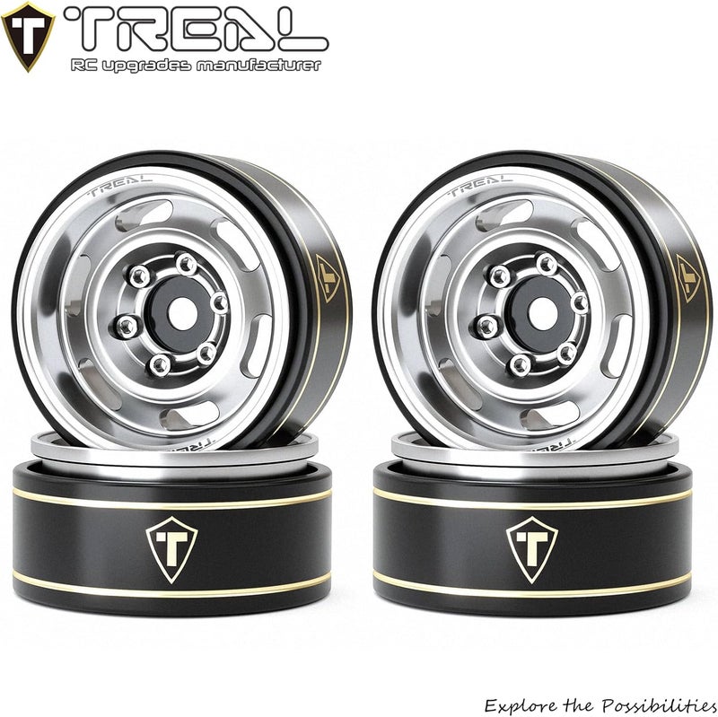 Treal SCX24 Wheels 1.0" Beadlock Wheels(4P) Vintage for 1/24 SCX24 Bronco Gladiator C10 Deadbolt -Type E (Silver) - Image 2
